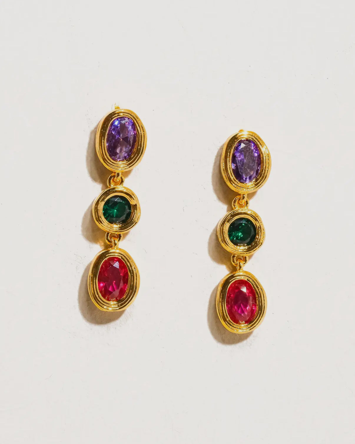 Multi Stone Cz 18K Gold Drop Earrings