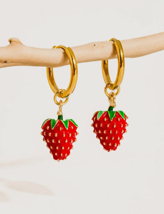 Strawberry 18K Non Tarnish Hoops