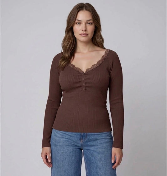 Lace Henley Top Plus