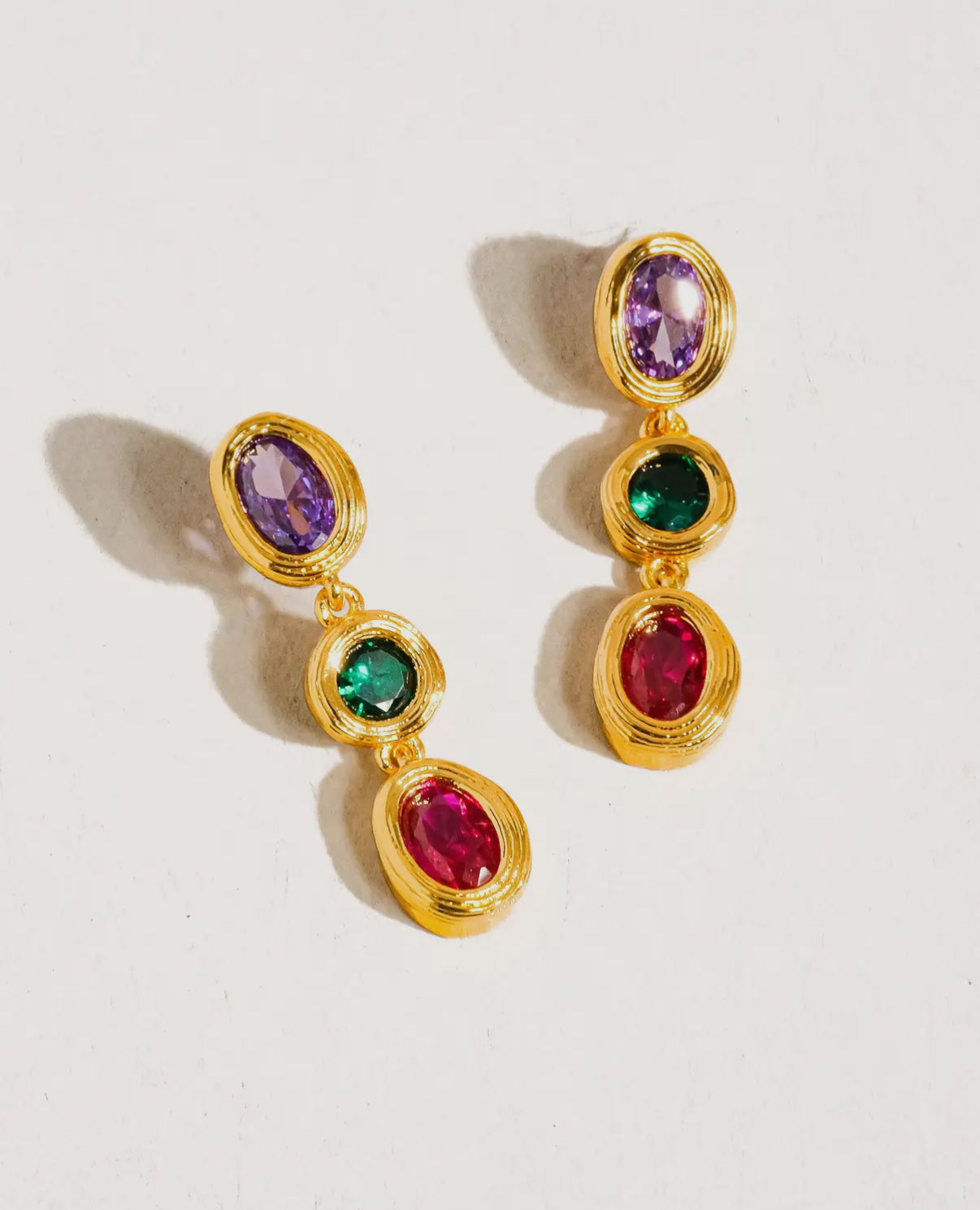 Multi Stone Cz 18K Gold Drop Earrings