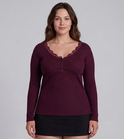Lace Henley Top Plus
