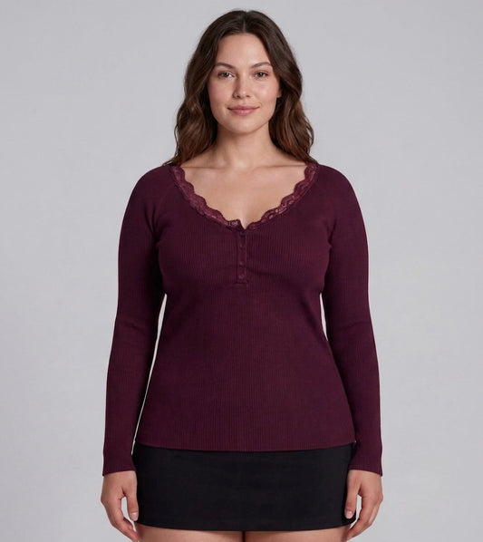 Lace Henley Top Plus