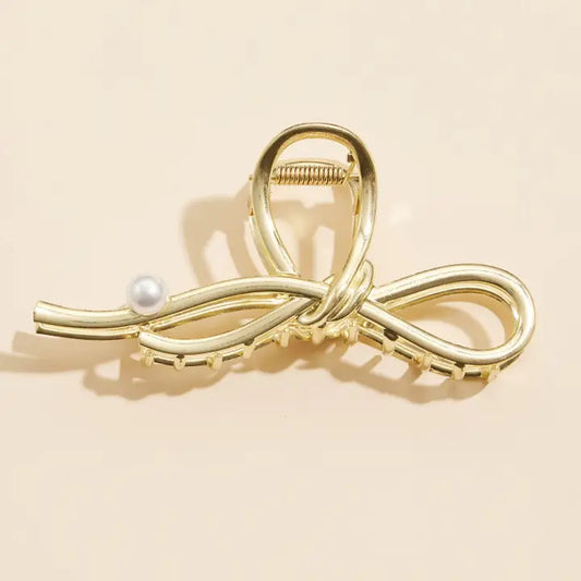 Pearl Accent Bow Hair Clip