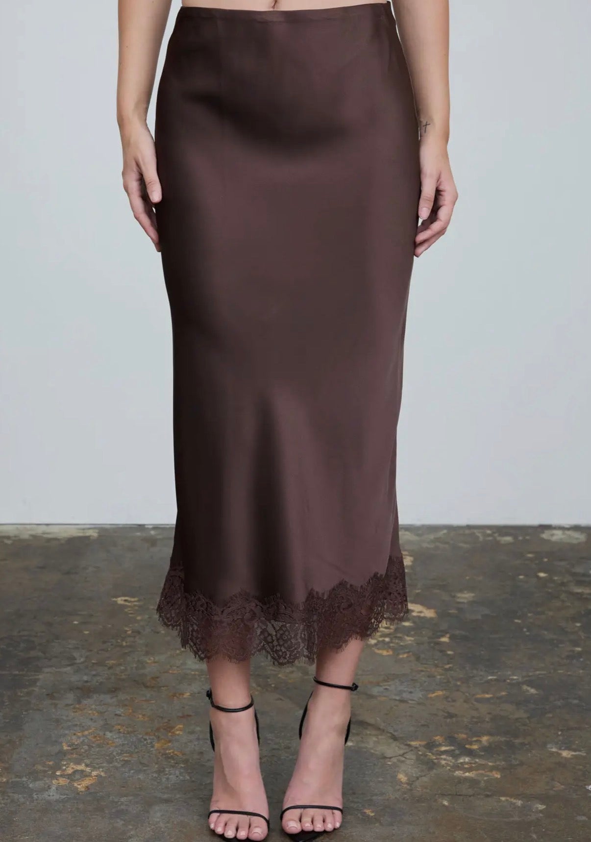 Toffee Satin Lace Skirt